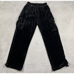 FB County Track Pants Womens Medium Cargo Velour Black Baggy Y2K Style